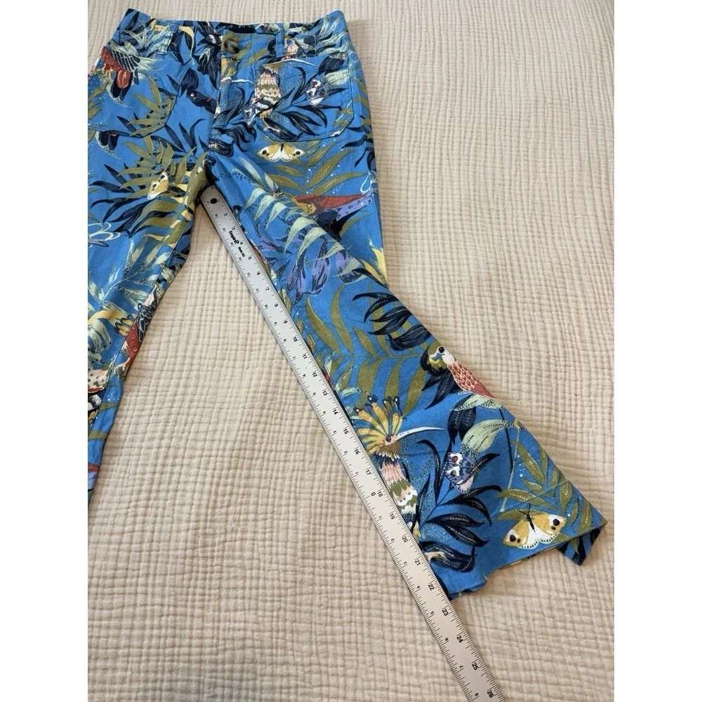 Anthropologie Maeve‎ Colette Pants Wide-Leg Linen Blue Tropical Print Size 4P